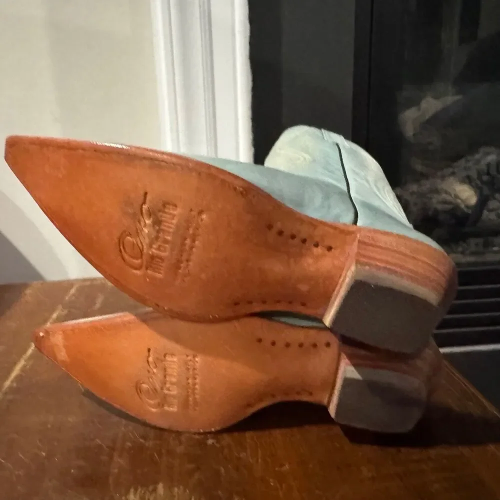 Rio Grande Leather Cowboy Girl Boots Women Sz 7 Light Blue Pointed Toe Slip-On - Picture 2 of 15